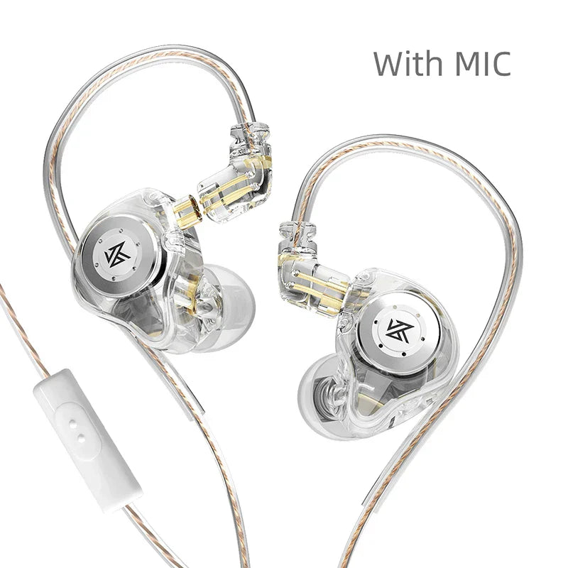 Clear transparent dynamic earphones hifi with silver accents and visible internal design for sport noise cancelling use pro dq6 zs10pro