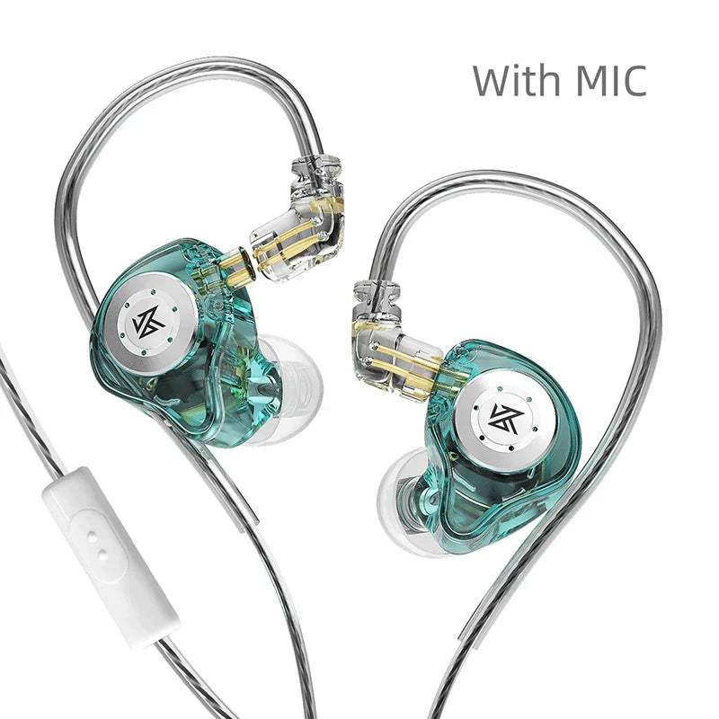 Transparent teal pro dq6 zs10pro dynamic earphones hifi with silver accents and microphone for sport noise cancelling use