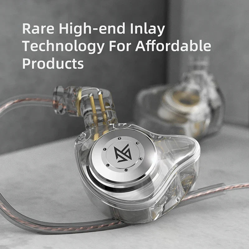 Clear acrylic kz edx pro dynamic earphones hifi with silver metallic driver housing and gold wiring for sport noise cancelling use