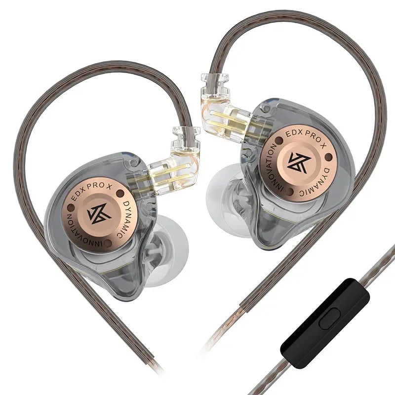 Clear transparent kzw edx pro x earphone hifi bass with rose gold accents for sport music cancelling and bass earbud sport use