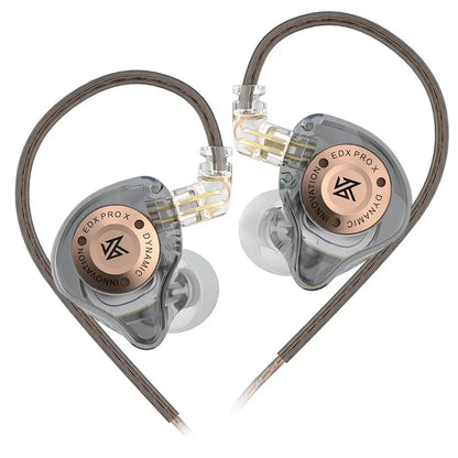 Clear transparent kZ EDX PRO X earphone hifi bass with rose gold accents designed for sport music cancelling use