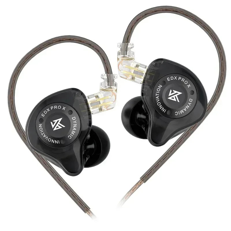 Black edx pro x dynamic drive earphones with transparent cable connectors for music cancelling sport use and zsnpro x zs10pro fans