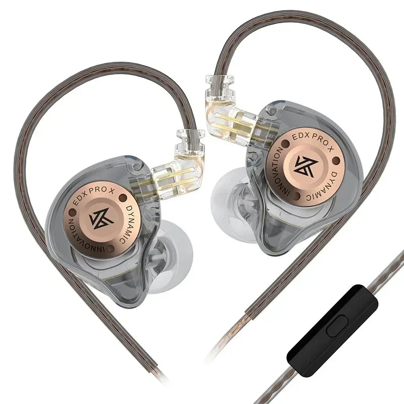 Clear transparent kznpro x dynamic drive earphones with rose gold accents for music cancelling sport use