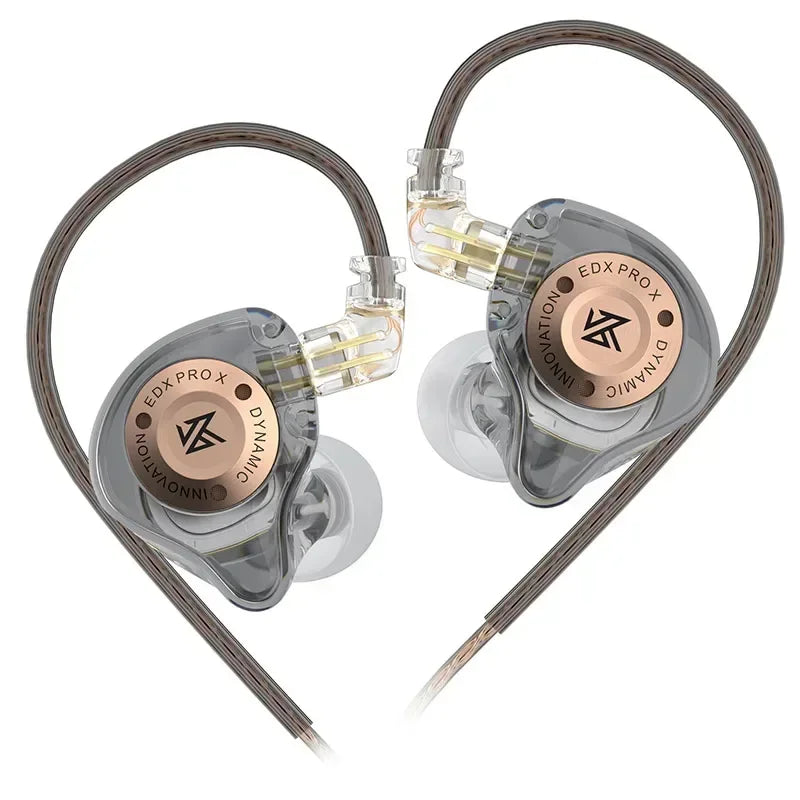 Clear transparent dynamic drive earphones with rose gold accents for music cancelling sport by kznpro x zs10pro series