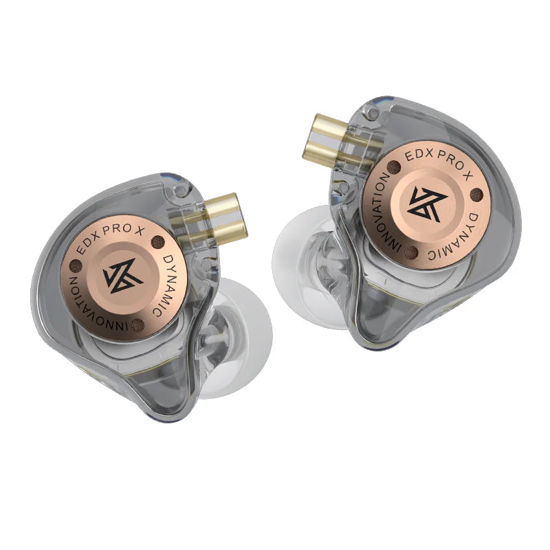 Clear transparent dynamic drive earphones with rose gold accents for music cancelling sport by kz zsnpro x zs10pro