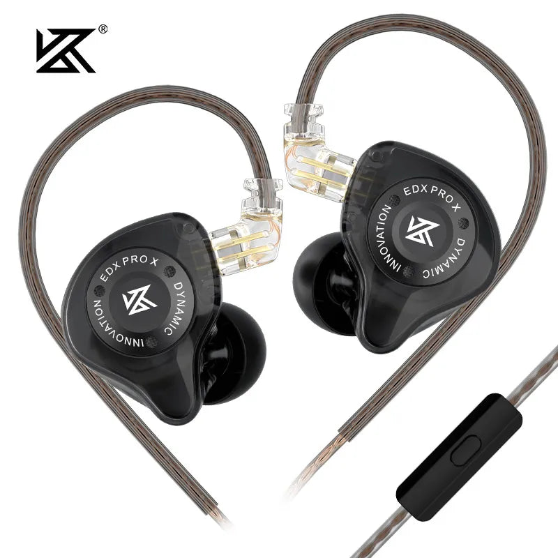 Black pro x iem earphones with transparent dynamic drive hifi drivers and braided cable for music noise cancelling