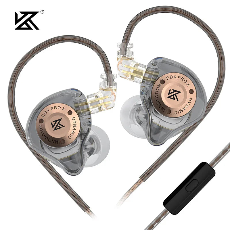 Clear transparent pro x iem earphones with rose gold accents dynamic drive hifi music noise cancelling detachable cable
