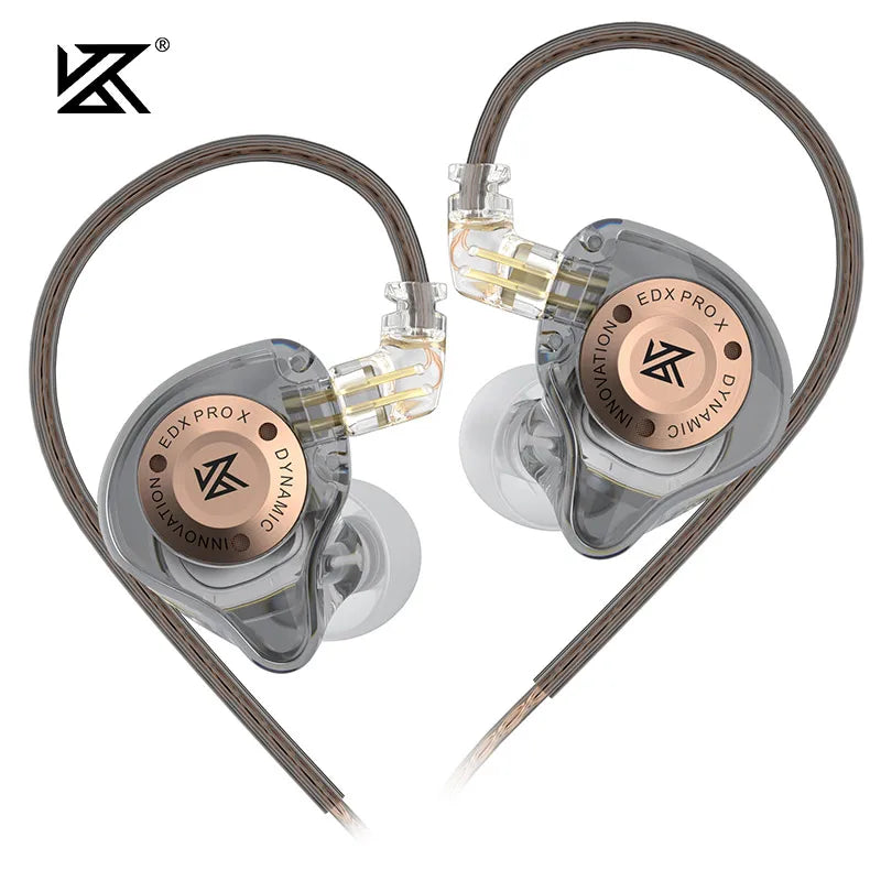 Clear transparent pro x iem earphones with rose gold accents dynamic drive hifi music noise cancelling headset