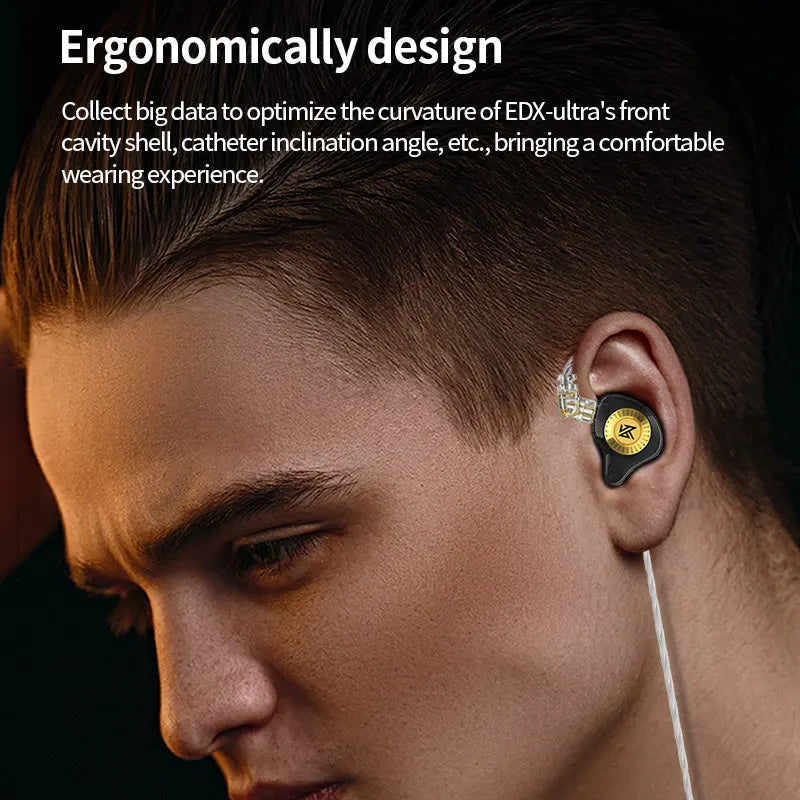 Black and gold edx ultra hifi in-ear headphones with ergonomic design for game noise cancelling and monitor music sport use