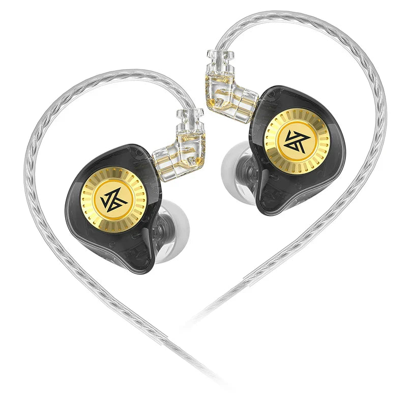 Black and gold inlaid edx ultra hifi wired earphones with transparent braided cable for game noise cancelling and sport use