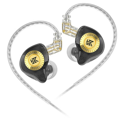 Black and gold inlaid edx ultra hifi wired earphones with transparent braided cable for game noise cancelling and sport use