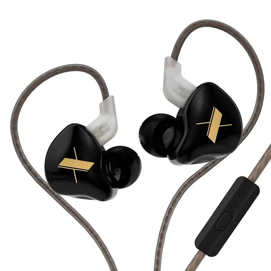 Black kZ edX wired in-ear monitor headphones with gold logos transparent ear hooks and microphone dynamic hifi bass music earbuds noise cancelling sport headset