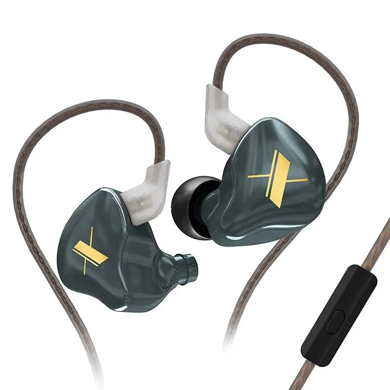 Dark green kz edx wired earphones with microphone dynamic hifi bass music earbuds and transparent silicone tips