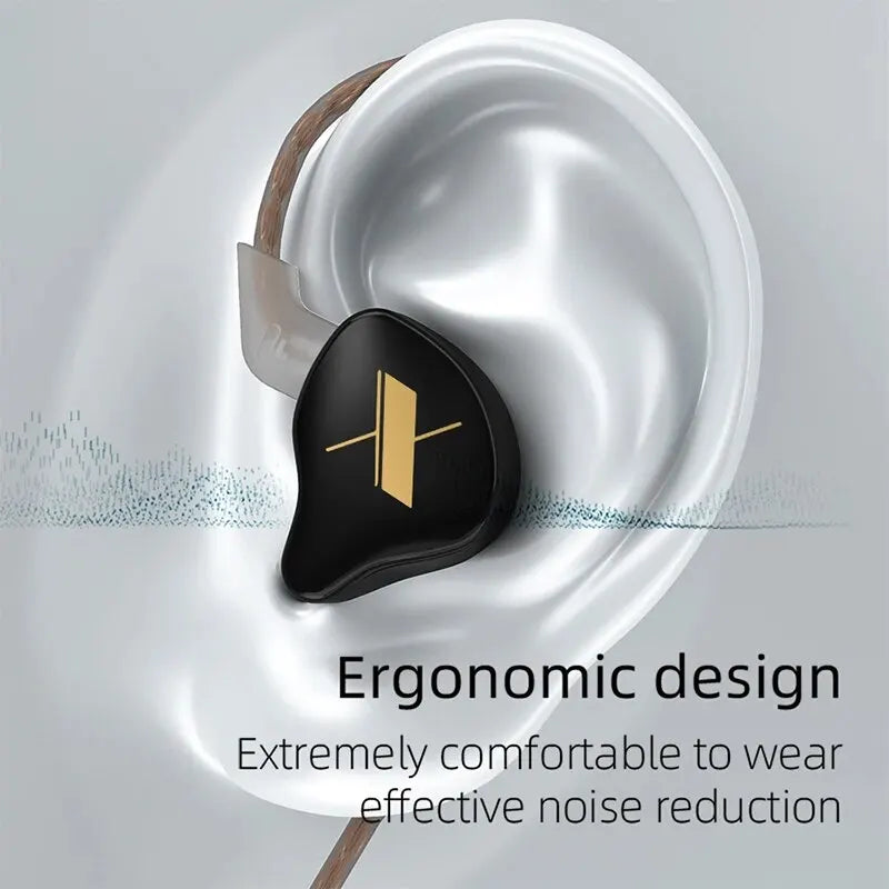 Black kZ edX wired in-ear monitor headphones noise with gold logo ergonomic design and microphone dynamic hifi bass earbuds
