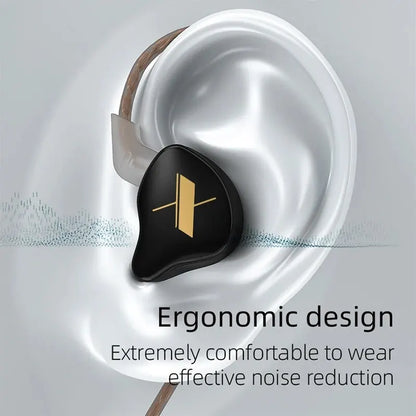 Black kZ edX wired in-ear monitor headphones noise with gold logo ergonomic design and microphone dynamic hifi bass earbuds