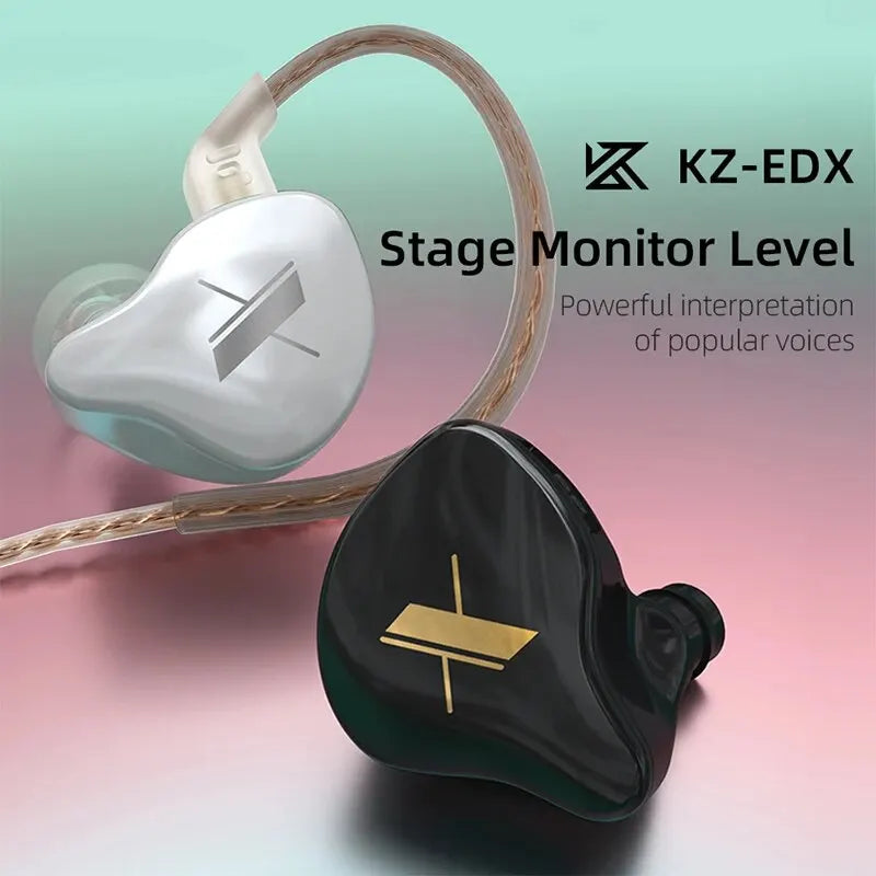 Silver and black kz edx wired earphones with microphone dynamic hifi bass music earbuds and monitor headphones noise canceling