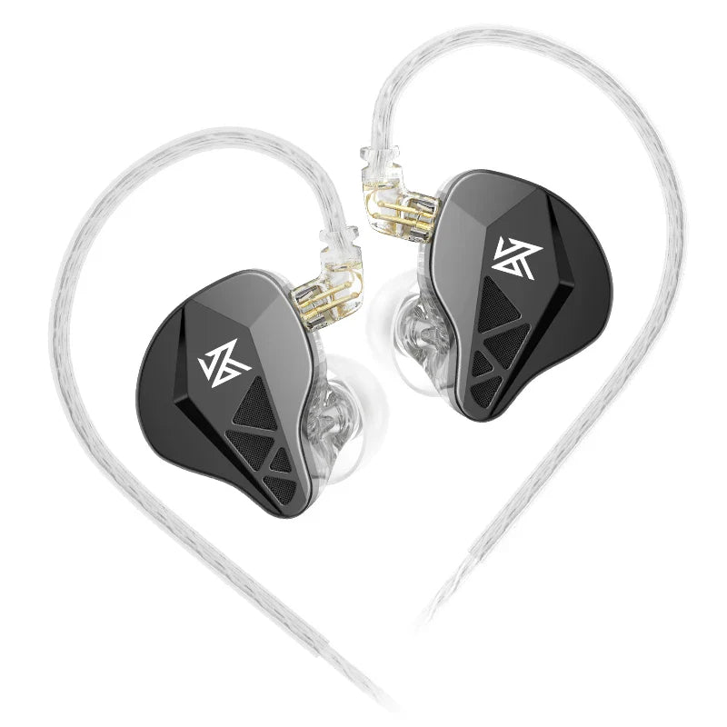 Black glossy kzn edxs metal wired ear monitor headphones with transparent cables for music sport noise cancelling headset
