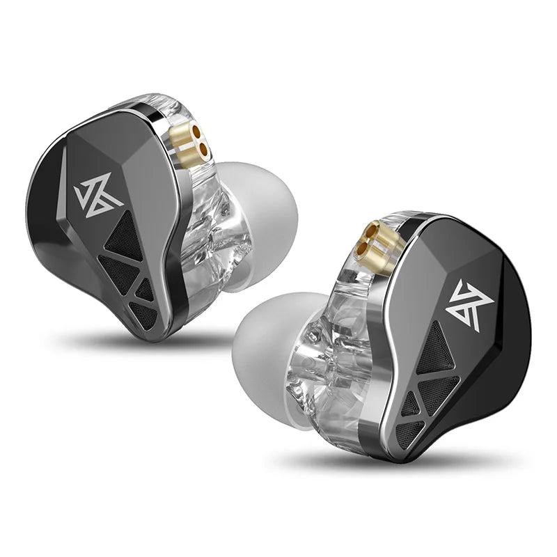 Black and transparent KZ EDXS metal wired ear monitor headphones with gold-plated connectors for music sport noise use