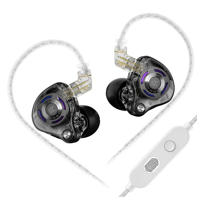 Clear and black kz gale earphone hifi bass earbud gaming headset with super-linear dynamic driver detachable design