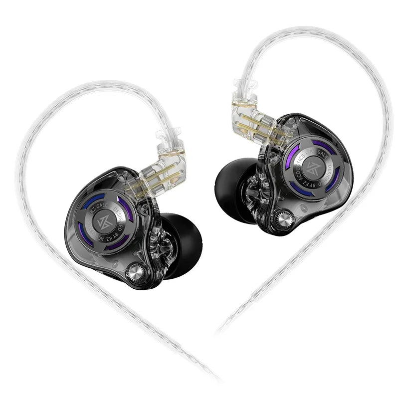 Clear and black kz gale earphone hifi bass earbud gaming headset with transparent design and dynamic driver detachable parts