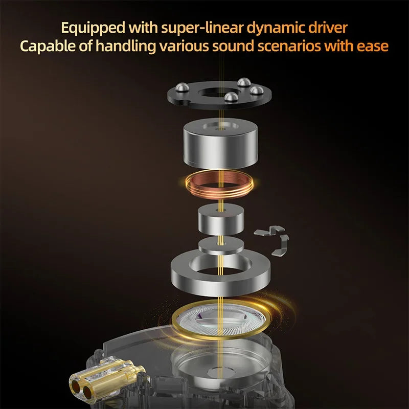 Silver and gold super-linear dynamic driver with copper coils in kz gale earphone hifi bass earbud gaming detachable design