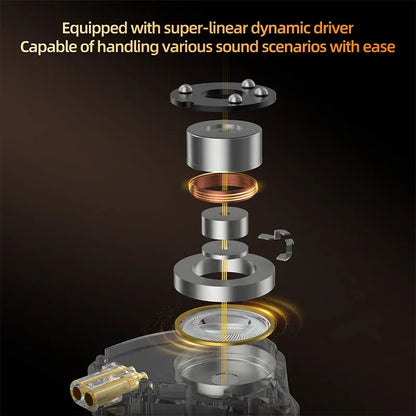 Silver and gold super-linear dynamic driver with copper coils in kz gale earphone hifi bass earbud gaming detachable design