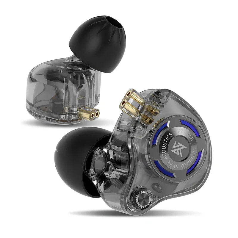 Transparent gray kz gale earphone hifi bass earbud gaming with dynamic driver detachable design and gold-plated connectors