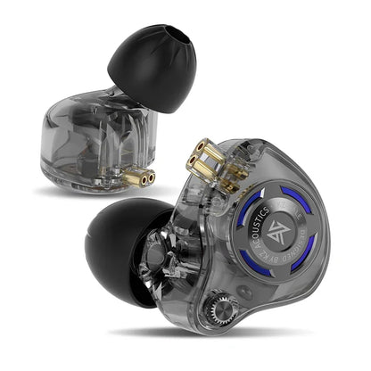 Transparent gray kz gale earphone hifi bass earbud gaming with dynamic driver detachable design and gold-plated connectors
