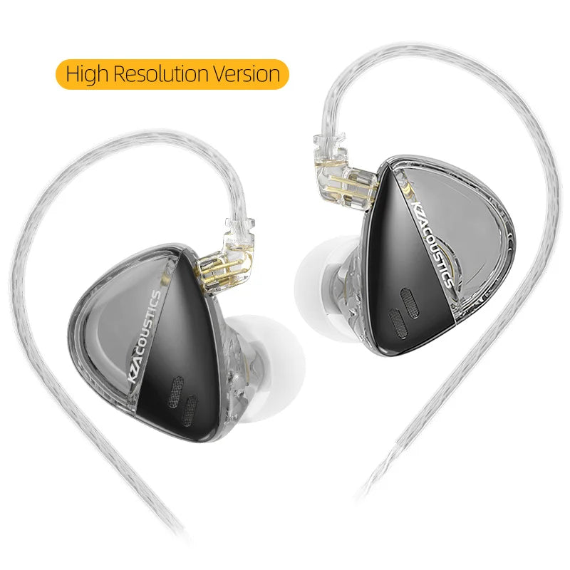 Clear and black kz acoustics libra high resolution wired earphones with transparent cables and wide frequency iem design