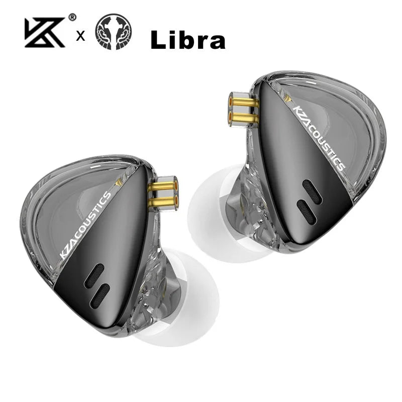 KZ Libra high resolution wired earphones in transparent gray and black with gold-plated connectors and wide frequency IEM design