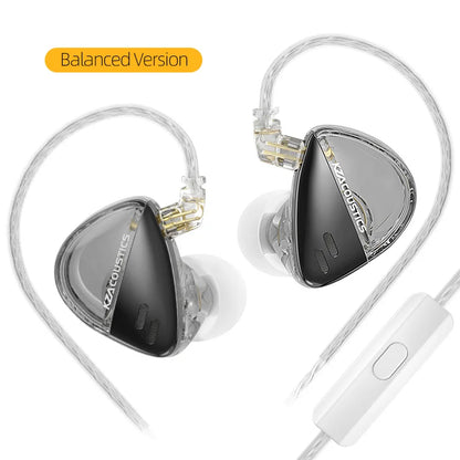Clear and black kz acoustics libra high resolution wired earphones with transparent cables and wide frequency iem design