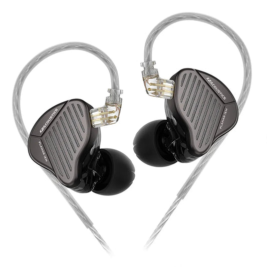 Black kz pr1 planar driver in ear music headphones hifi with transparent cables and textured bass monitor earbuds grilles