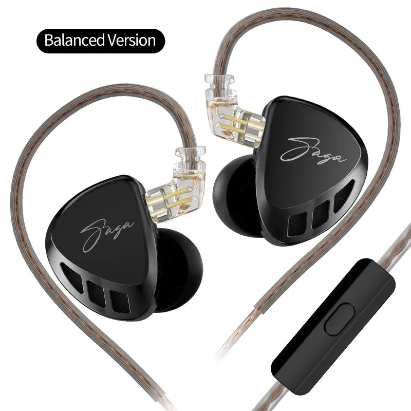 Black jaga balanced version in-ear tuning music headphones with transparent ear tips braided cable and gaming headset 2pins connection