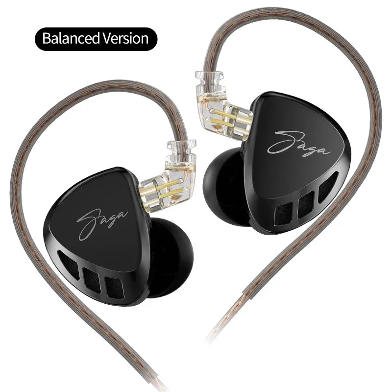 Black jasa balanced version in-ear tuning music headphones with transparent connectors braided cable for gaming headset 2pins