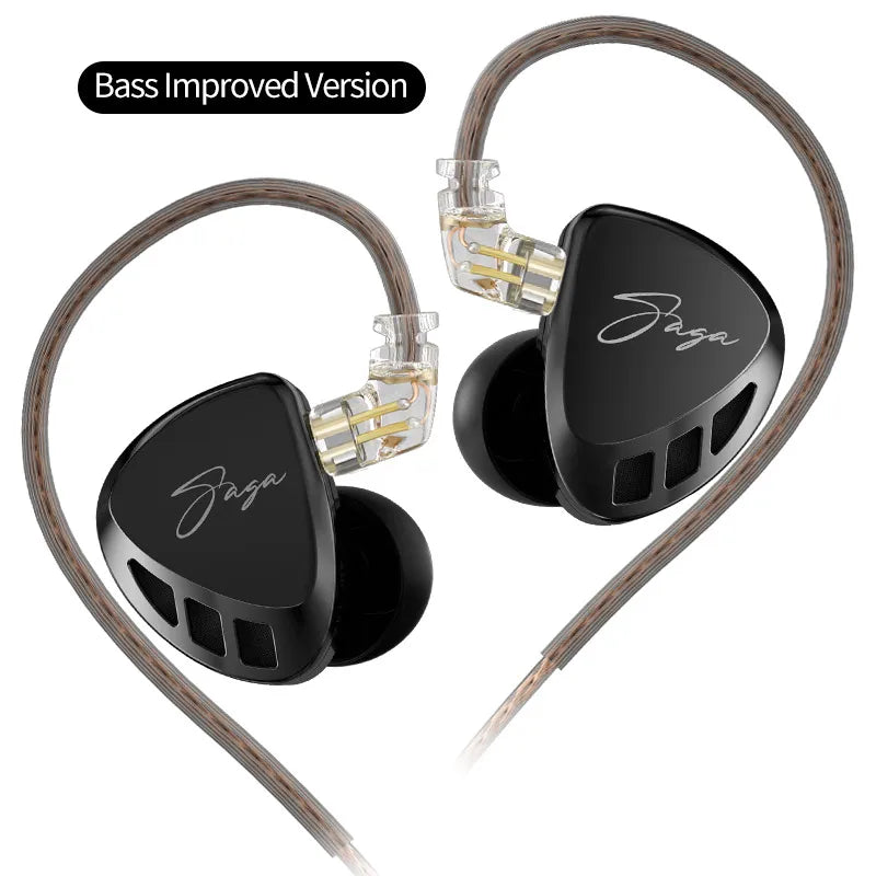Black jaga kz saga in ear tuning music headphones with glossy finish transparent cable connectors gaming headset 2pins