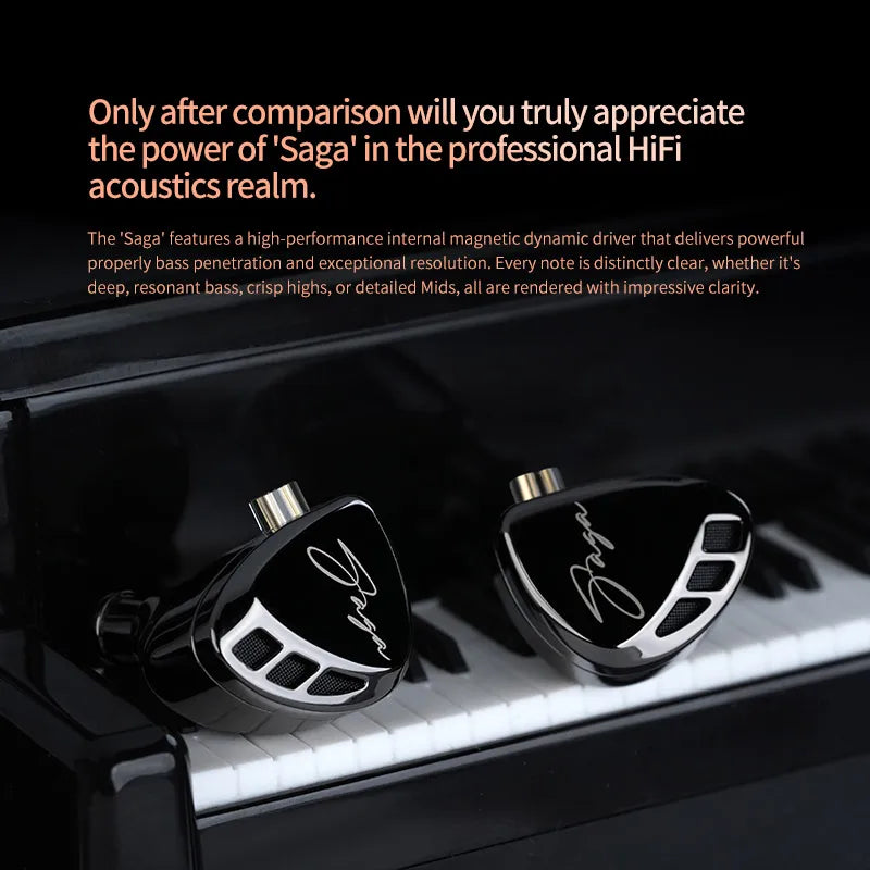 Black KZ saga in-ear tuning music headphones with silver accents bass earbuds sport and gaming headset 2pins cable