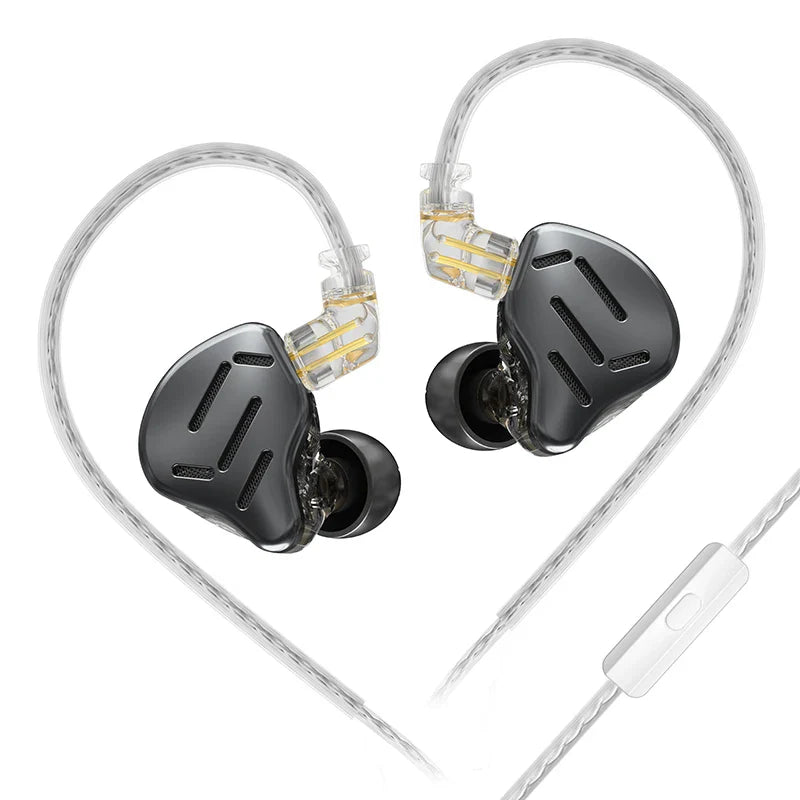 Black kz zax 7ba 1dd 16 unit hybrid in-ear earphones metal hifi headset music sport with transparent cable and gold accents