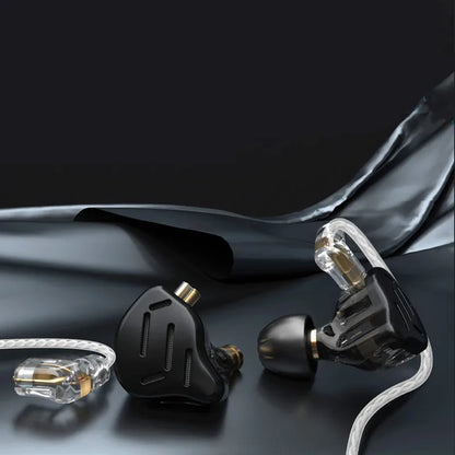 Black and transparent inlaid gold-plated KZ ZAX metal hifi headset music sport earphones with sleek angular design