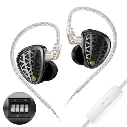 Black and transparent new era zenith earphones dynamic with adjustable tuning iem and braided silver earbuds dj monitoring cable