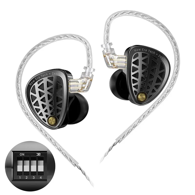 Black and transparent new era zenith earphones dynamic with braided silver detachable cable for earbuds dj monitoring