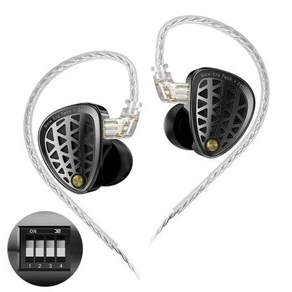 Black and transparent new era zenith earphones dynamic with braided silver detachable cable for earbuds dj monitoring