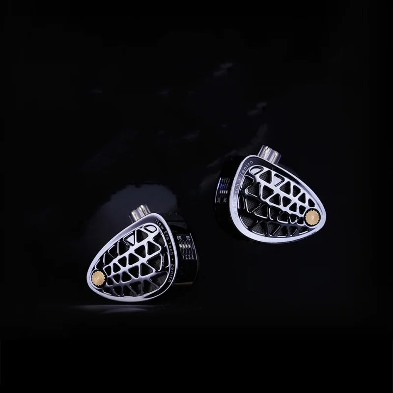 Silver and gold-plated zenith earphones dynamic with geometric lattice design adjustable tuning iem earbuds dj monitoring