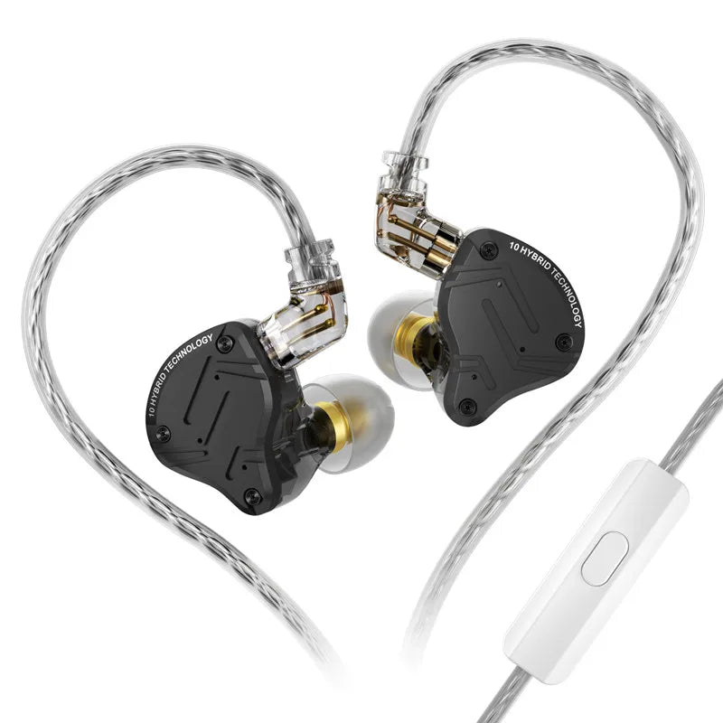 Black and gold inlayed zs10 pro in ear wired headphones hifi bass with silver braided cables for monitor earbuds sport