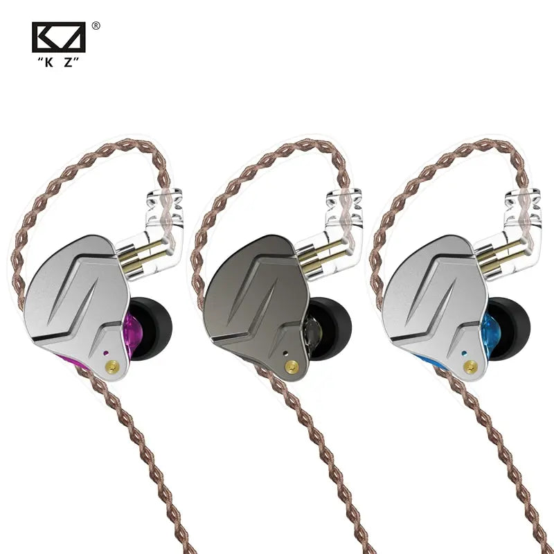 Kz zsn pro hybrid technology in-ear style earphones with metallic silver housing and braided copper wired communication cable