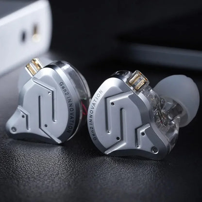 Silver transparent kzn zsn pro hybrid drive metal earphones hifi with gold-plated connectors for dj music and sport use