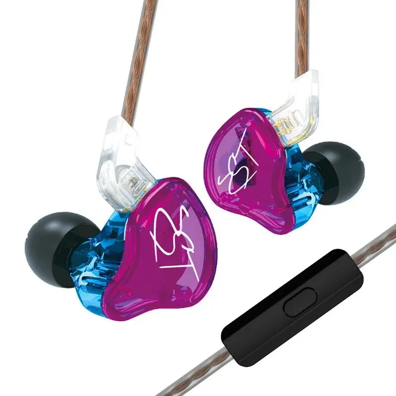 Vibrant pink and blue transparent kz zst wired earphone detachable cable in ear monitor noice cancelling for hifi music sport