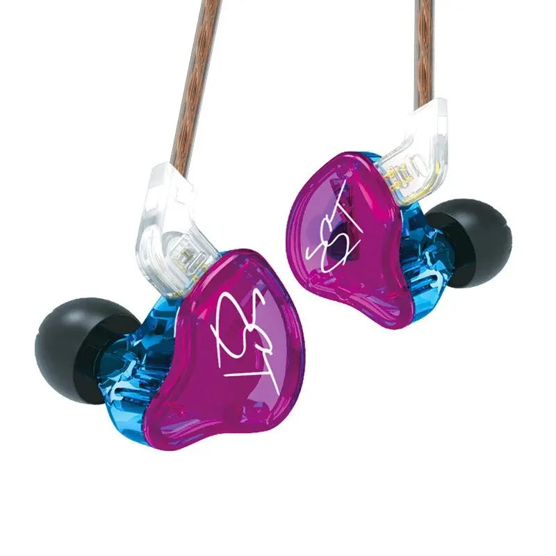 Vibrant magenta and translucent blue kz zst wired earphone detachable with monitor noice cancelling for hifi music sport use