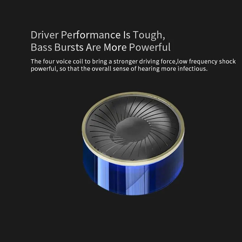 Blue cylindrical speaker driver of kz zst wired earphone detachable cable with black radiating cone and metallic rim for hifi music sport