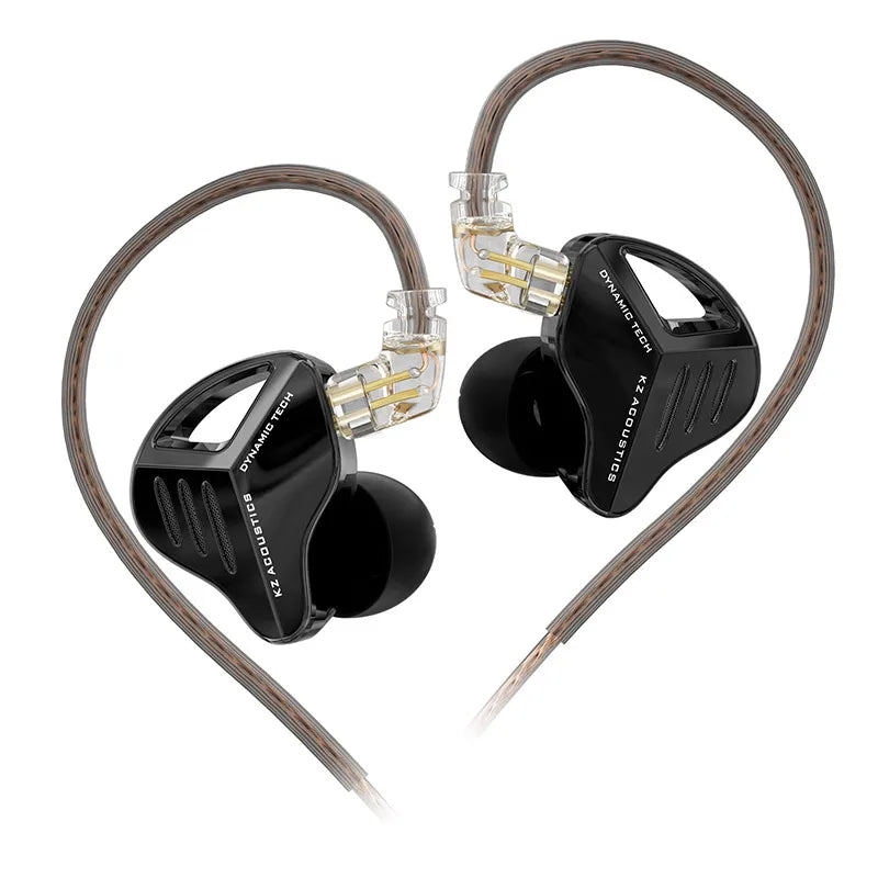 Black kz zvx pro dynamic in ear monitors with transparent metal housings and braided cable sport noise cancelling bass earbuds metal