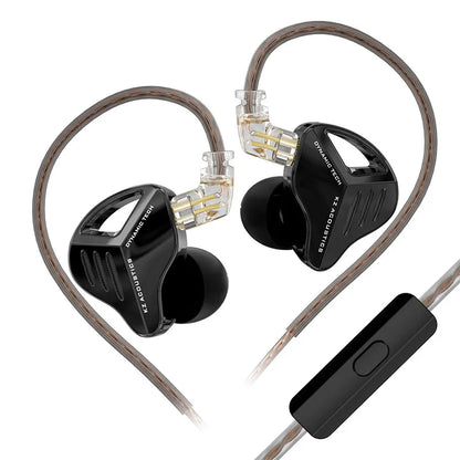 Black kz zvx pro dynamic in ear monitors with transparent metal housings and braided cable sport noise cancelling bass earbuds